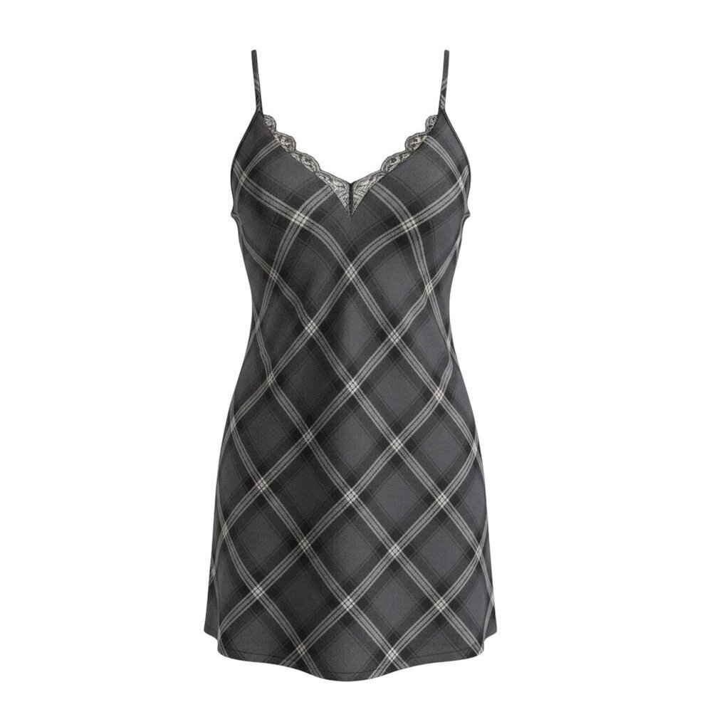Gold Hawk Grey Plaid Lace Trim Tunic Cami Blouse L NWT Cotton